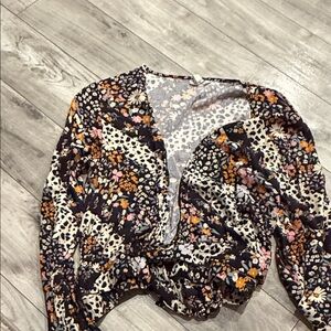 White Crow Multicolor Floral and Leopard Blouse